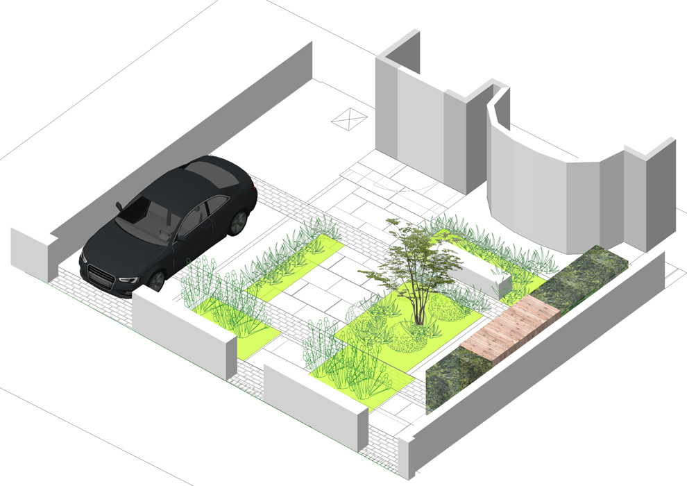 3D sketch for a front garden in Acton